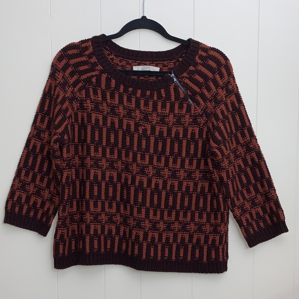 LOFT Black and Brown Patterned Sweater